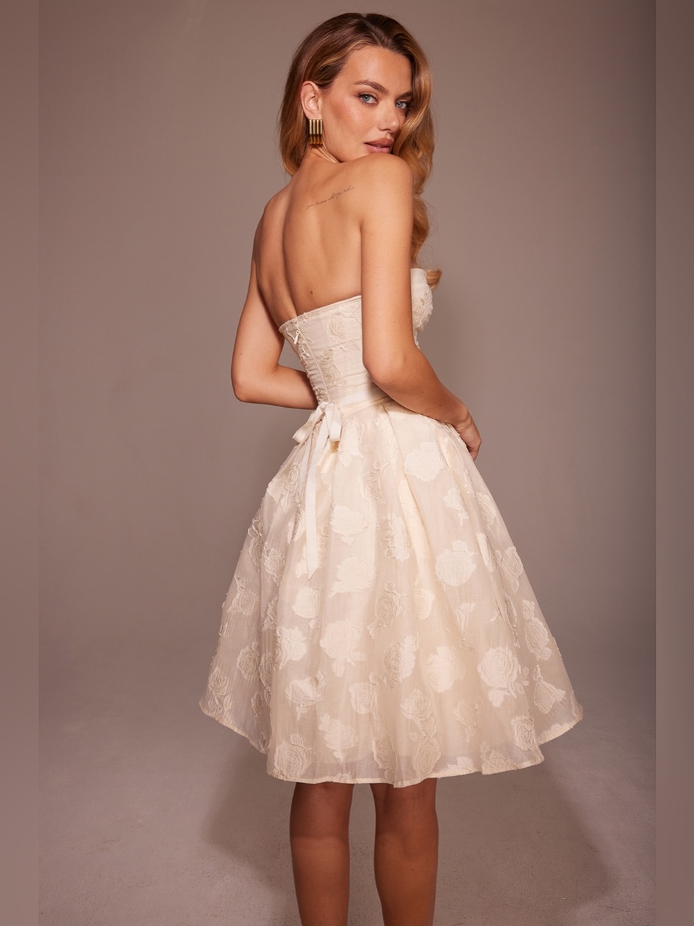 House of CB Saige Vintage Cream Floral Strapless Mini Dress - Picture 3 of 10